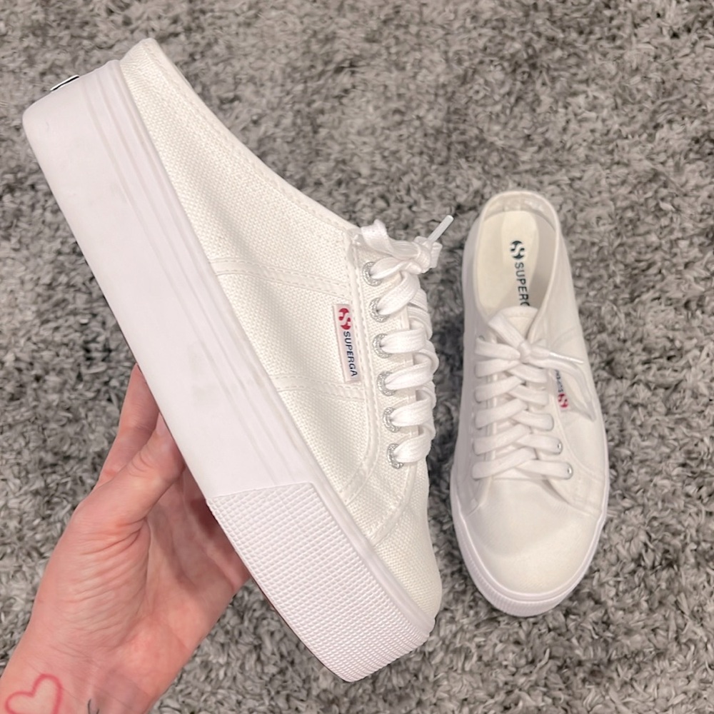 Superga White Canvas Platform Sneakers